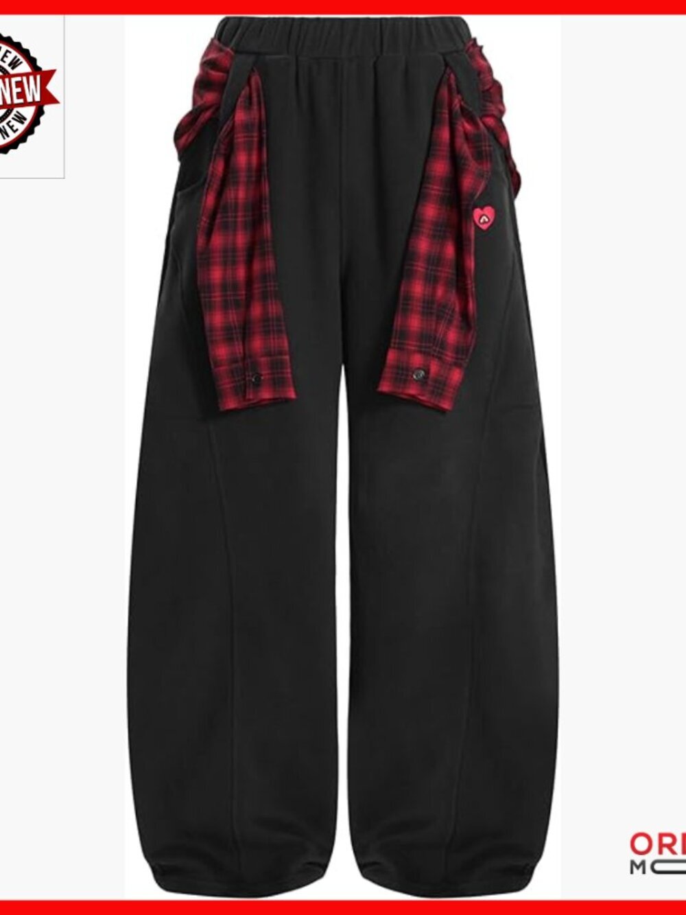 Barrel Sweatpants with Removable Plaid Shawl Elastic Waist Wide Leg